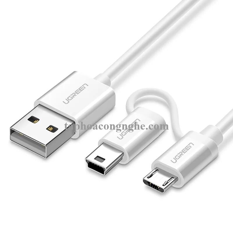 Ugreen 40770 0.5M màu Trắng Cáp sạc truyền dữ liệu USB 2.0 sang MICRO USB + MINI USB US178 30040770